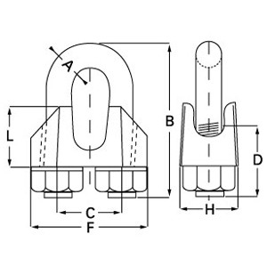 DIN-741 Galvanised Wire Rope Grips (without grooves) diagram